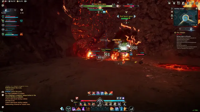 Distance marker and health bar on a boss in a lava cave