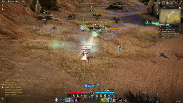 Health bars over a fight in a dry grass field